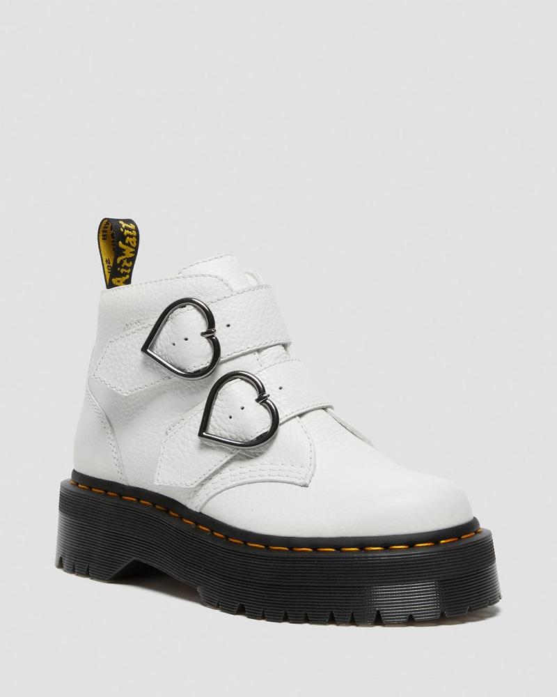 White Women\'s Dr Martens Devon Heart Leather Platform Boots | CA 237PJJ